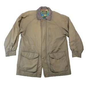 Vtg GAP Chore Coat Men M Brown Flannel Lined Leather Zip Up 90s Rugged Outerwear